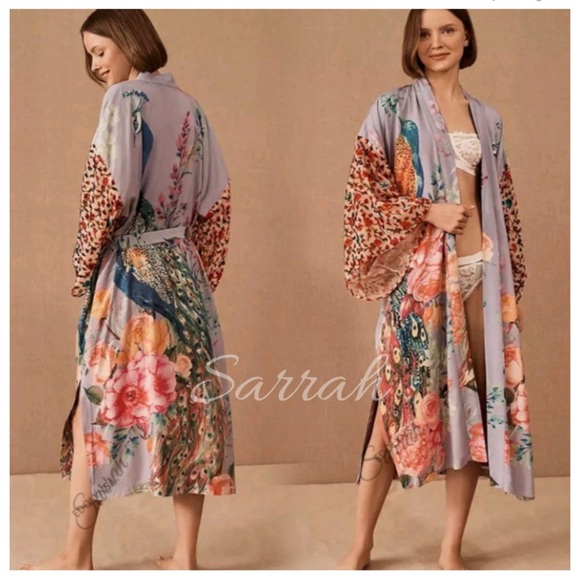 Sarrah Sweaters - New Bohemian Floral Peacock Kimono Duster Jacket Robe Swim Cover Up